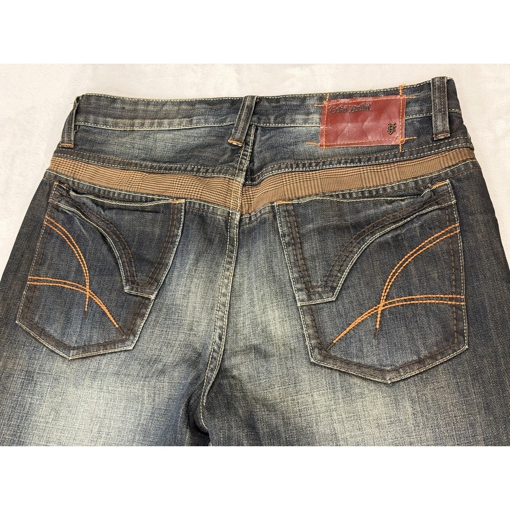 Y2K Streetwear Plaid Accent Jeans Ecko Unltd Raw & Uncut Mens 34x30 Dark Wash